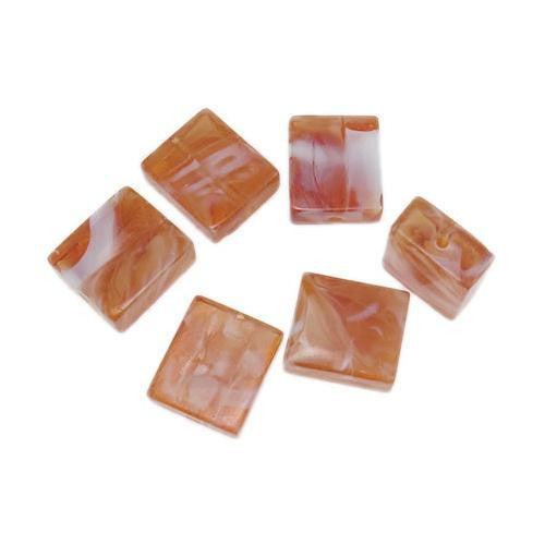 Glass Beads, Handmade Lampwork Beads, Square, Marbled, Toffee Brown, 14mm - BEADED CREATIONS
