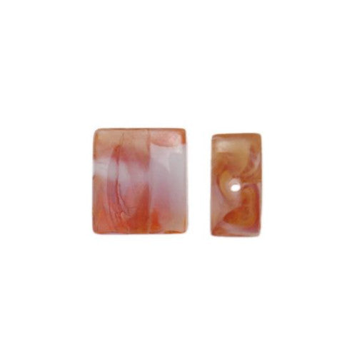 Glass Beads, Handmade Lampwork Beads, Square, Marbled, Toffee Brown, 14mm - BEADED CREATIONS