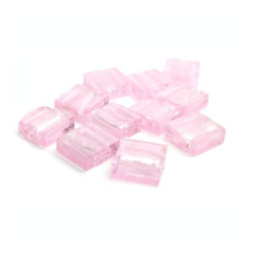 Glass Beads, Handmade Silver Foil Lampwork Beads, Square, Semitransparent, Pink, 12mm - BEADED CREATIONS