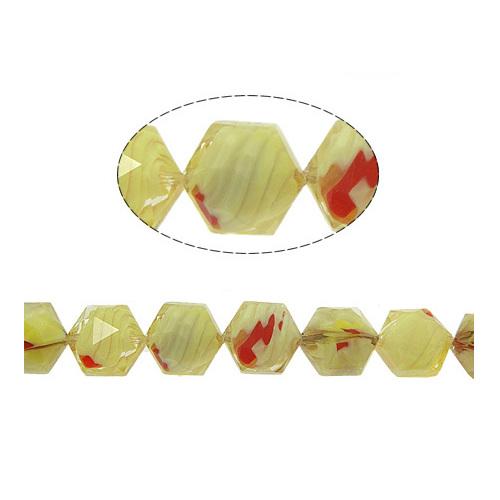 Glass Beads, Hexagon, Faceted, Translucent, Yellow, Red, Marbled, 14mm - BEADED CREATIONS