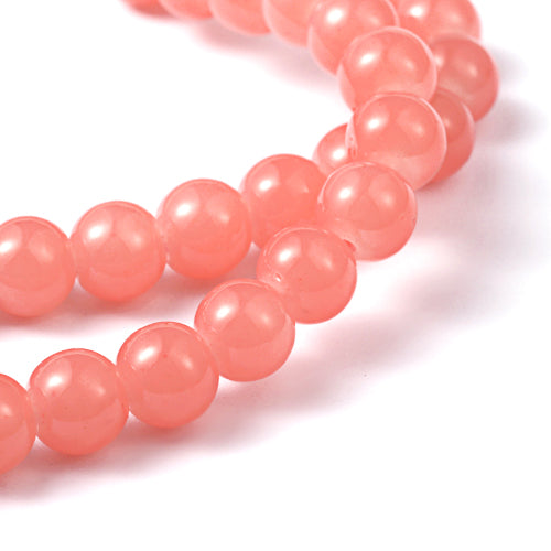 Glass Beads, Imitation Jade, Round, Light Coral, 8mm - BEADED CREATIONS