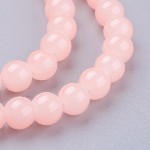 Glass Beads, Imitation Jade, Round, Pink, 8mm - BEADED CREATIONS