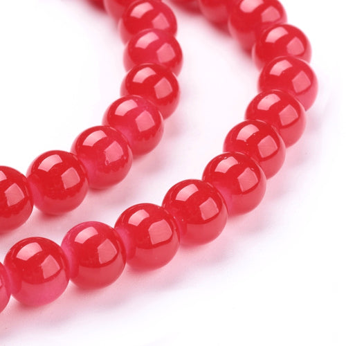 Glass Beads, Imitation Jade, Round, Red, 8mm - BEADED CREATIONS