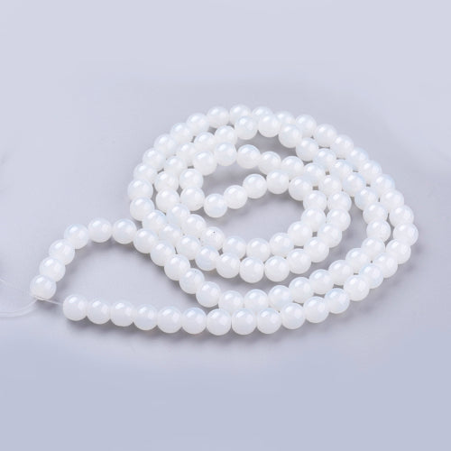 Glass Beads, Imitation Jade, Round, White, 8mm - BEADED CREATIONS
