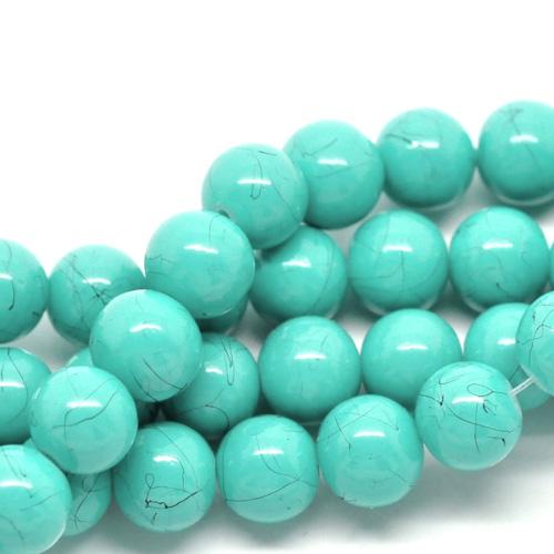 Glass Beads, Opaque, Drawbench, Turquoise And Black, Round, 10mm - BEADED CREATIONS