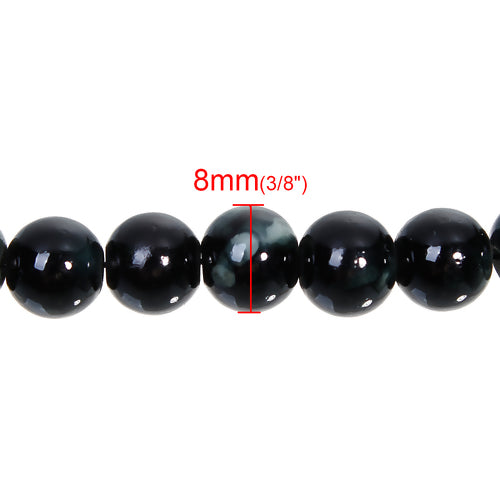 Glass Beads, Opaque, Mottled, Black, White, Round, 8mm - BEADED CREATIONS