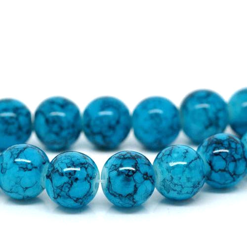 Glass Beads, Opaque, Mottled, Blue, Black, Round, 10mm - BEADED CREATIONS