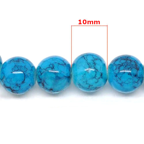 Glass Beads, Opaque, Mottled, Blue, Black, Round, 10mm - BEADED CREATIONS