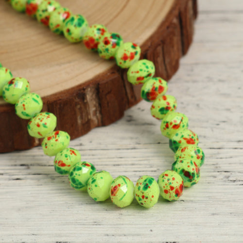 Glass Beads, Opaque, Mottled, Light Green, Faceted, Rondelle, 8mm - BEADED CREATIONS