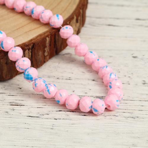 Glass Beads, Opaque, Mottled, Pink, Faceted, Rondelle, 8mm - BEADED CREATIONS