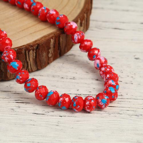 Glass Beads, Opaque, Mottled, Red, Faceted, Rondelle, 8mm - BEADED CREATIONS