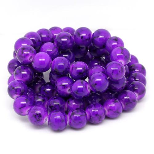 Glass Beads, Opaque, Mottled, Round, Purple, Black, 12mm - BEADED CREATIONS