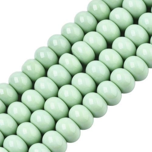 Glass Beads, Opaque, Rondelle, Pale Green, 10.5mm - BEADED CREATIONS