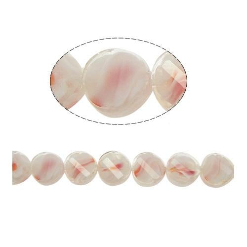 Glass Beads, Oval, Helix, Faceted, Translucent, White, Red, Marbled, 14mm - BEADED CREATIONS