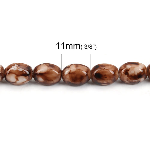 Glass Beads, Oval, Opaque, Mottled, Brown, Faceted, 11mm - BEADED CREATIONS