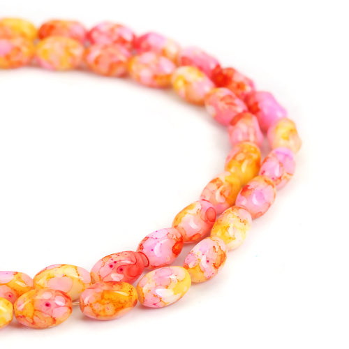 Glass Beads, Oval, Opaque, Mottled, Fuchsia, Orange, Faceted, 10mm - BEADED CREATIONS