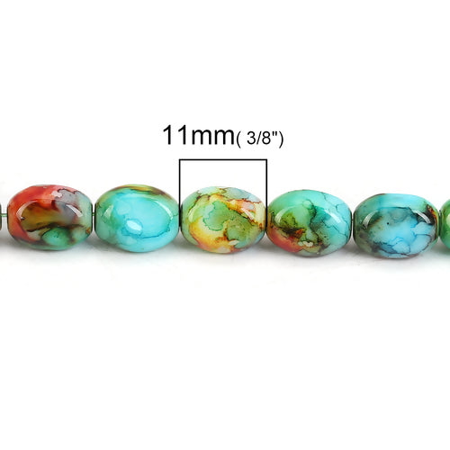 Glass Beads, Oval, Opaque, Mottled, Multicolored, Faceted, 11mm - BEADED CREATIONS