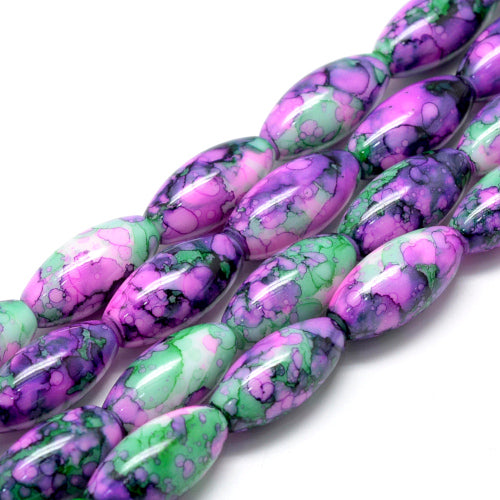Glass Beads, Oval, Opaque, Mottled,  Violet, 22mm - BEADED CREATIONS
