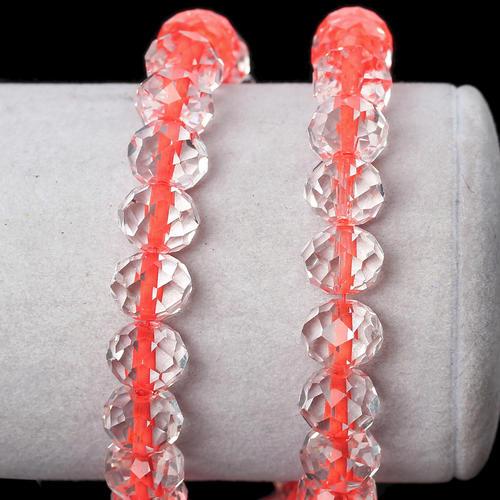 Glass Beads, Rondelle, Faceted, Transparent, Color Lined, Coral, 10mm - BEADED CREATIONS