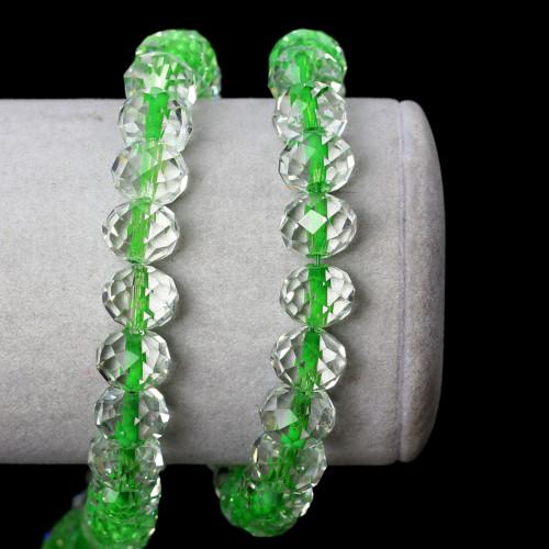 Glass Beads, Rondelle, Faceted, Transparent, Color Lined, Green, 10mm - BEADED CREATIONS