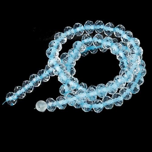 Glass Beads, Rondelle, Faceted, Transparent, Color Lined, Light Blue, 10mm - BEADED CREATIONS