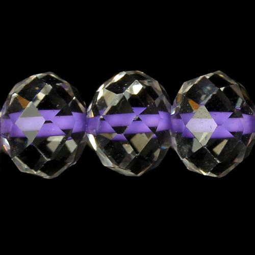 Glass Beads, Rondelle, Faceted, Transparent, Color Lined, Lilac, 10mm - BEADED CREATIONS