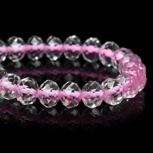 Glass Beads, Rondelle, Faceted, Transparent, Color Lined, Pink, 10mm - BEADED CREATIONS