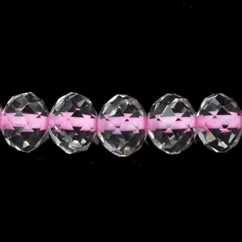 Glass Beads, Rondelle, Faceted, Transparent, Color Lined, Pink, 10mm - BEADED CREATIONS