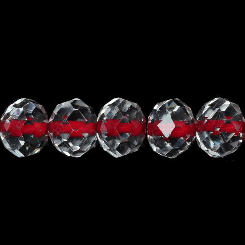 Glass Beads, Rondelle, Faceted, Transparent, Color Lined, Red, 10mm - BEADED CREATIONS