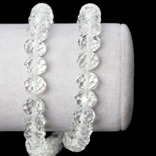 Glass Beads, Rondelle, Faceted, Transparent, Color Lined, White, 10mm - BEADED CREATIONS