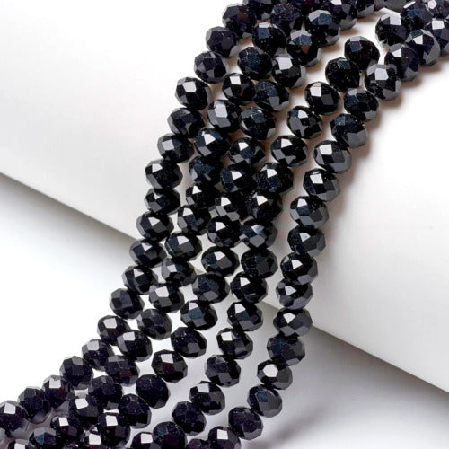 Glass Beads, Rondelle, Opaque, Faceted, Jet Black, 8mm - BEADED CREATIONS