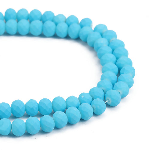 Glass Beads, Rondelle, Opaque, Frosted, Lake Blue, Faceted, 8mm - BEADED CREATIONS