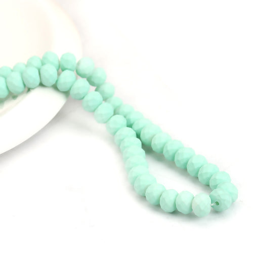 Glass Beads, Rondelle, Opaque, Frosted, Mint Green, Faceted, 8mm - BEADED CREATIONS
