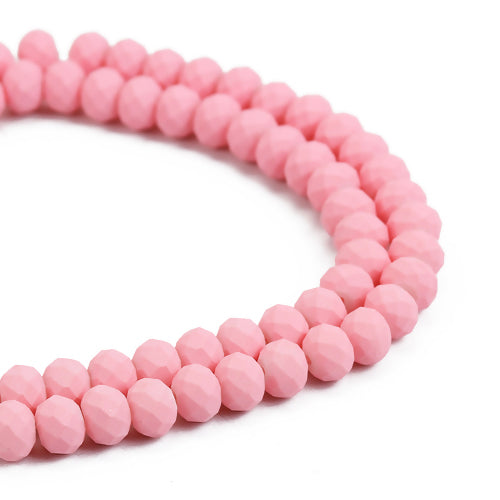 Glass Beads, Rondelle, Opaque, Frosted, Pink, Faceted, 8mm - BEADED CREATIONS