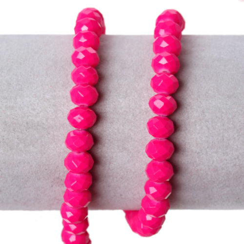 Glass Beads, Rondelle, Opaque, Fuchsia, Faceted, 8mm - BEADED CREATIONS