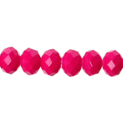 Glass Beads, Rondelle, Opaque, Fuchsia, Faceted, 8mm - BEADED CREATIONS