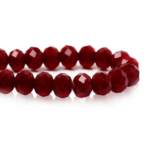 Glass Beads, Rondelle, Opaque, Wine Red, Faceted, 8mm - BEADED CREATIONS