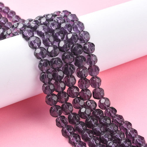 Glass Beads, Round, Faceted, Amethyst, 8mm - BEADED CREATIONS