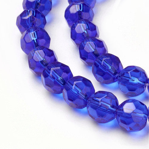 Glass Beads, Round, Faceted, Blue, 8mm - BEADED CREATIONS