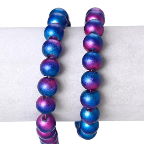 Glass Beads, Round, Matte, Pearlized, Two-Tone, Blue, Fuchsia, 10mm - BEADED CREATIONS