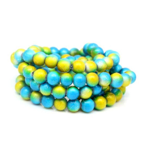 Glass Beads, Round, Opaque, Drawbench, Blue, Yellow, 8mm - BEADED CREATIONS