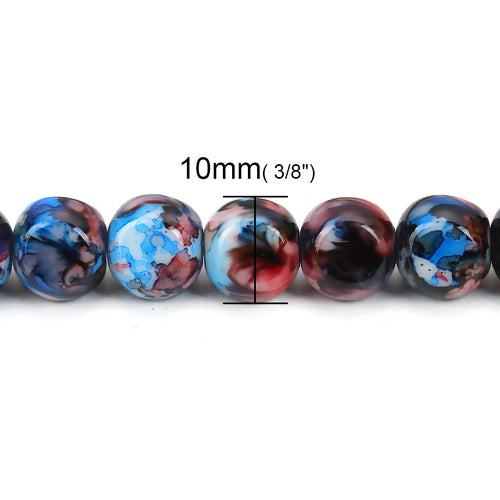 Glass Beads, Round, Opaque, Mottled, Blue, Dark Pink, Faceted, 10mm - BEADED CREATIONS