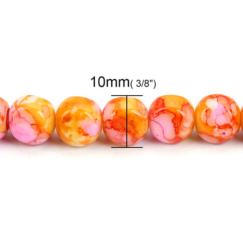 Glass Beads, Round, Opaque, Mottled, Fuchsia, Orange, Faceted, 10mm - BEADED CREATIONS