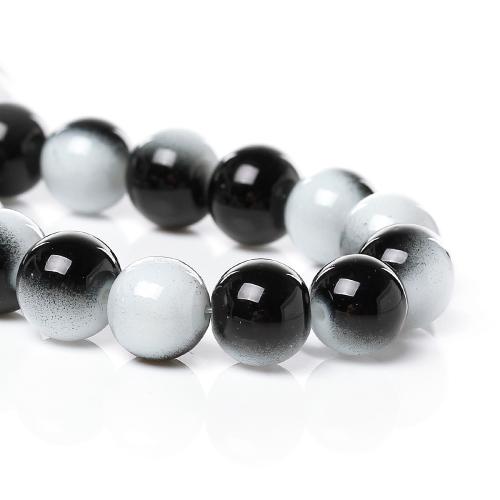 Glass Beads, Round, Opaque, Two-Tone, Black, White, 10mm - BEADED CREATIONS