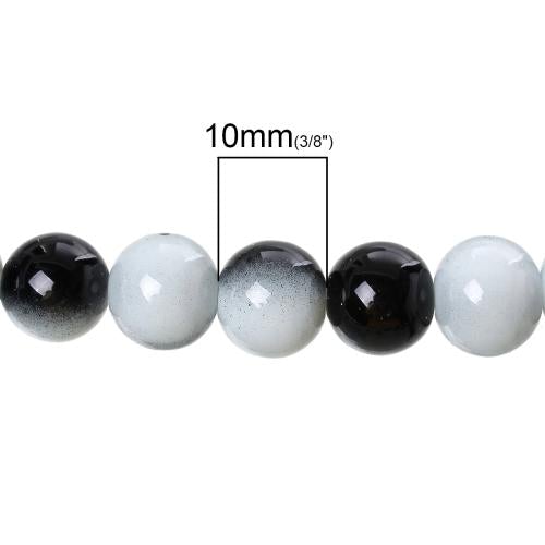 Glass Beads, Round, Opaque, Two-Tone, Black, White, 10mm - BEADED CREATIONS