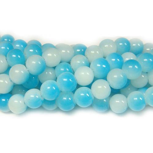 Glass Beads, Round, Opaque, Two-Tone, Blue, White, 12mm - BEADED CREATIONS