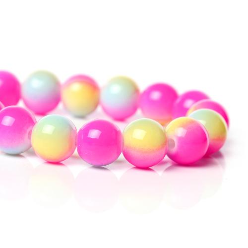 Glass Beads, Round, Opaque, Two-Tone, Fuchsia, Yellow, 10mm - BEADED CREATIONS