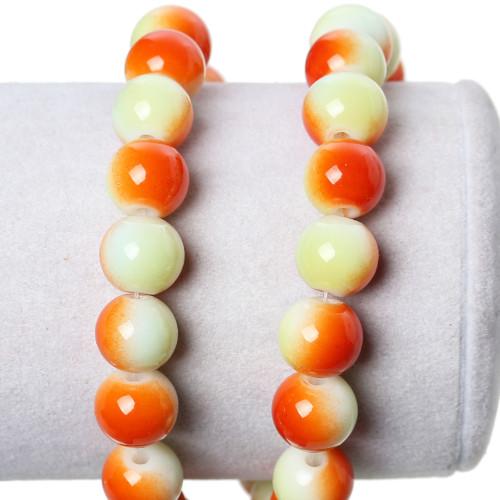 Glass Beads, Round, Opaque, Two-Tone, Orange, Yellow, 10mm - BEADED CREATIONS
