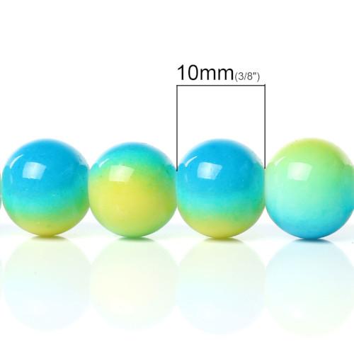 Glass Beads, Round, Opaque, Two-Tone, Yellow, Blue, 10mm - BEADED CREATIONS