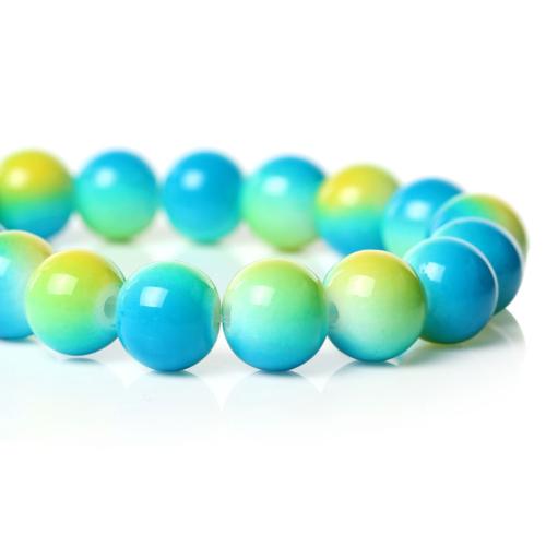Glass Beads, Round, Opaque, Two-Tone, Yellow, Blue, 12mm - BEADED CREATIONS